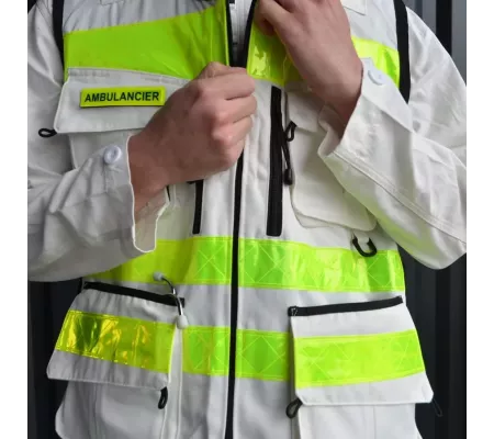 Gilet de Intervención Blanco STAFF ACCESS – Multi-bolsillos y Ajustabl