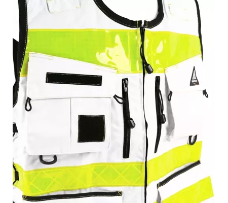 Gilet de Intervención Blanco STAFF ACCESS – Multi-bolsillos y Ajustabl