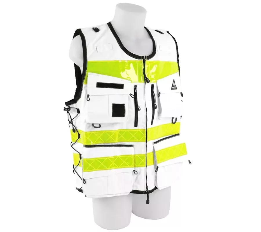 Gilet de Intervención Blanco STAFF ACCESS – Multi-bolsillos y Ajustabl